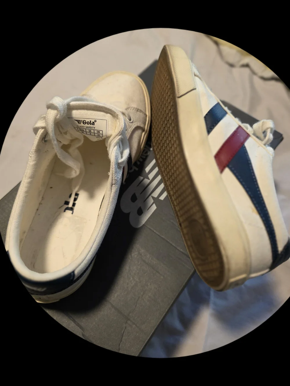 Gola White Canvas Trainer with Red & Navy Stripes - Picture 3 of 3